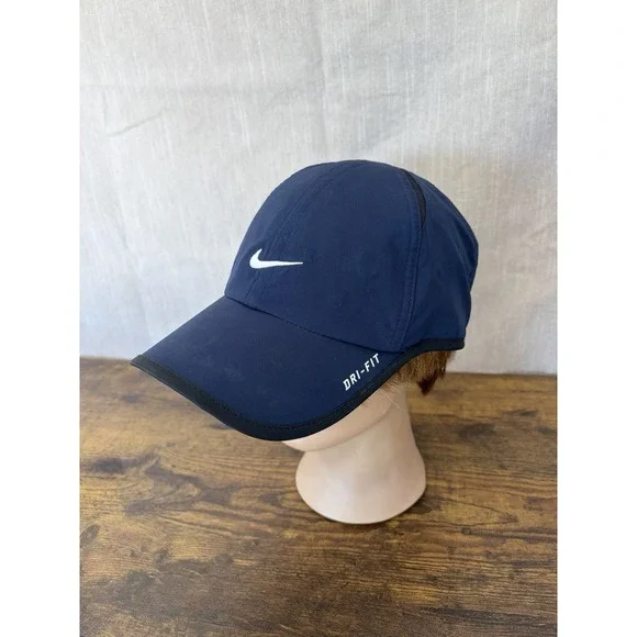 NIKE Dri-Fit Blue Black Lined Adjustable Strap Hat Featherlight - Picture 2 of 6